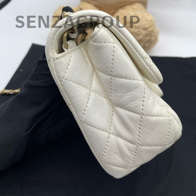 Chanel Classic Flap Gold Ball Chain Shoulder Bag White Diamond Quilted