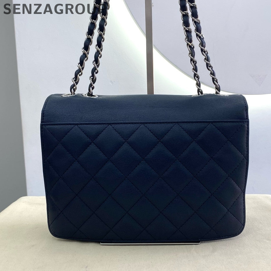 Chanel Cuba Collection Navy Blue Leather Shoulder Bag Silver Hardware