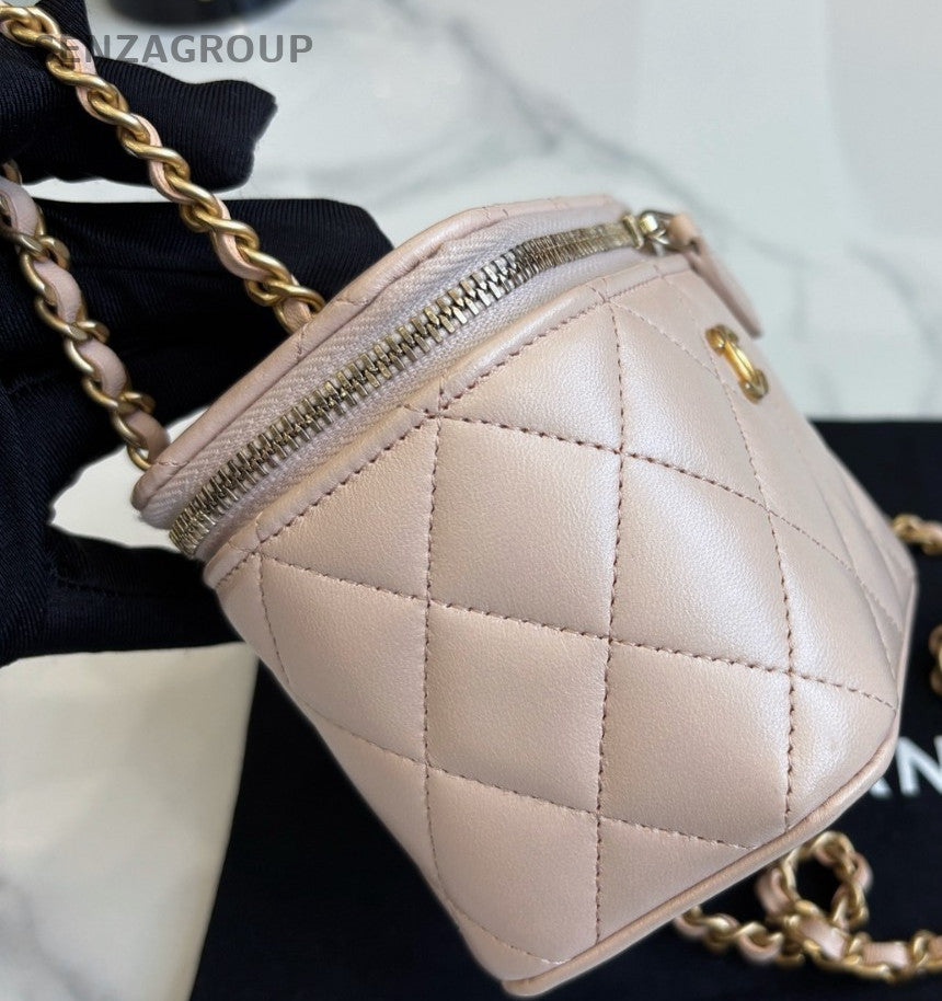 Chanel Mini Cosmetic Case Shoulder Crossbody Bag Women Light Pink