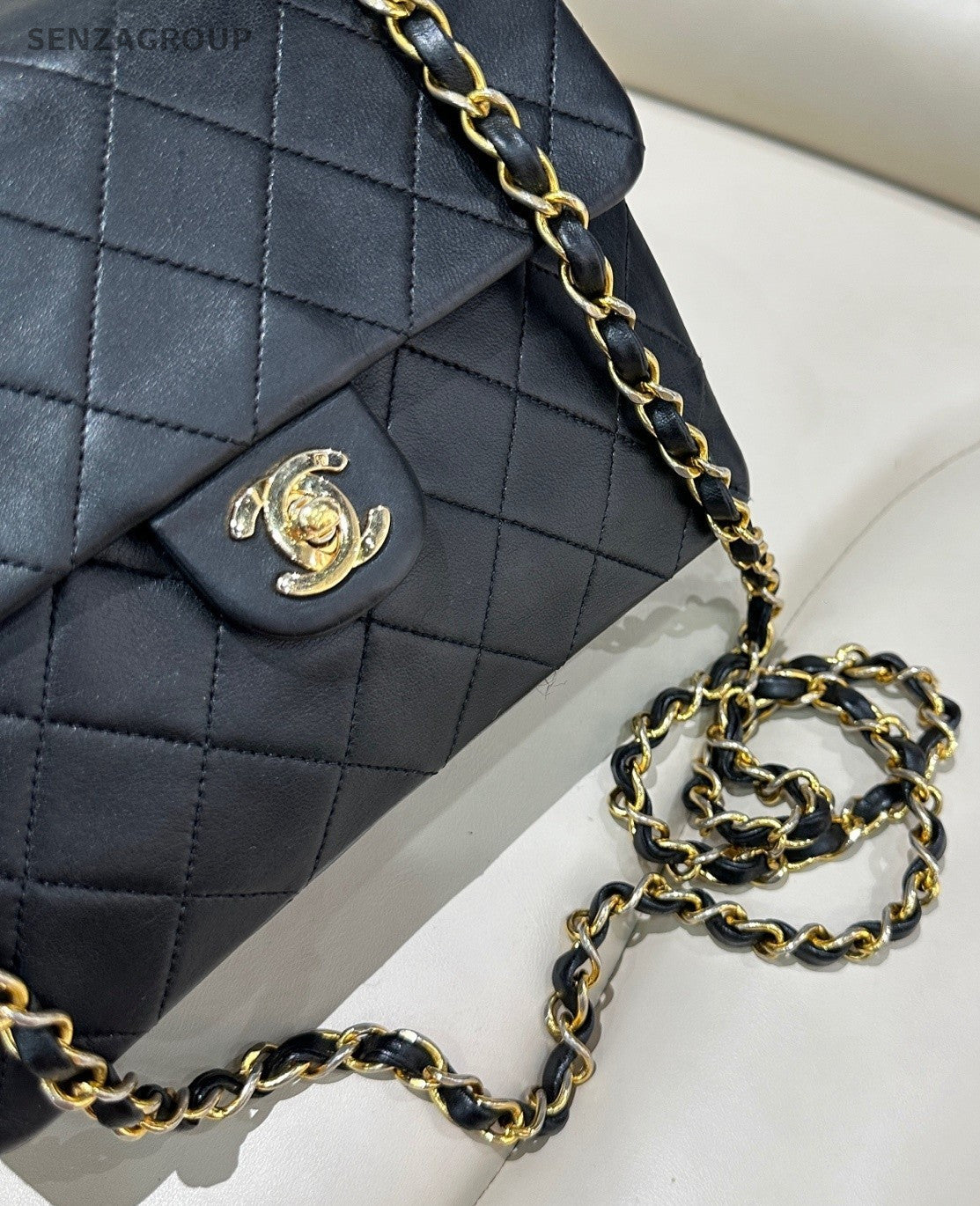 Chanel 2ways Shoulder Crossbody Bag Black Gold Women