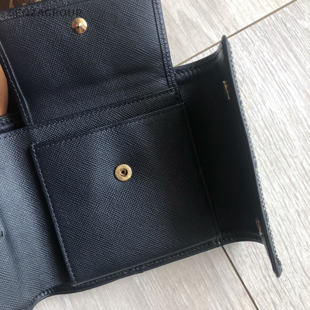 Louis Vuitton Denim Canvas Compact Wallet Gray Unisex Adults