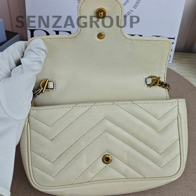 Gucci Marmont Mini Chain Shoulder Bag in White Gold - Women's Fashion
