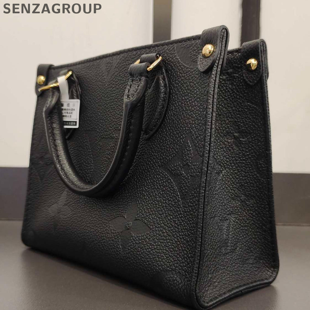 Louis Vuitton Black Leather Monogram Tote Shoulder Crossbody Bag Women Classic