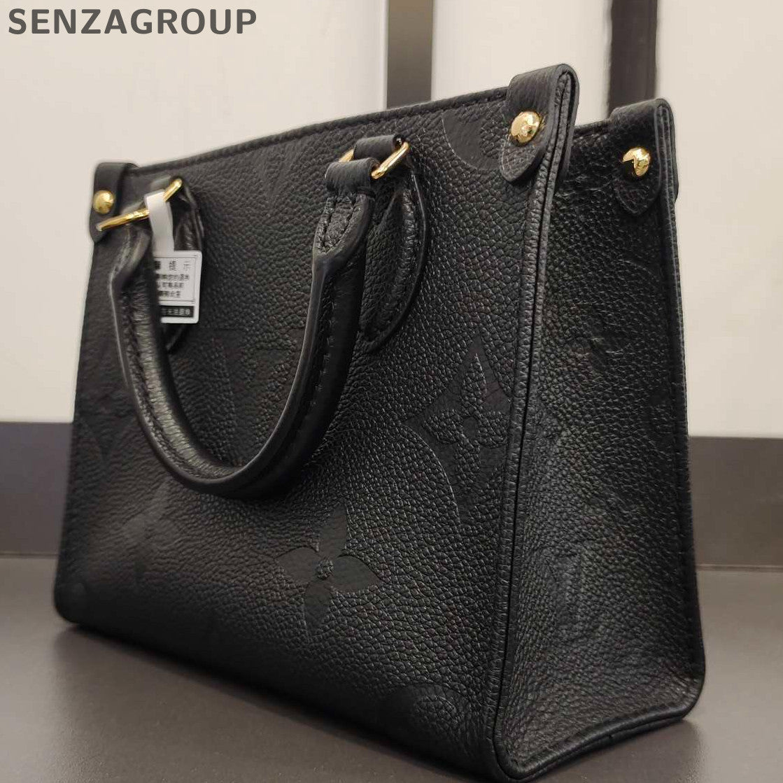 Louis Vuitton Black Leather Monogram Tote Shoulder Crossbody Bag Women Classic