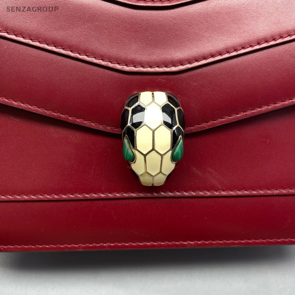 Bvlgari Serpenti PM Chain Shoulder Bag Crossbody Red Gold Women Classic Fashion
