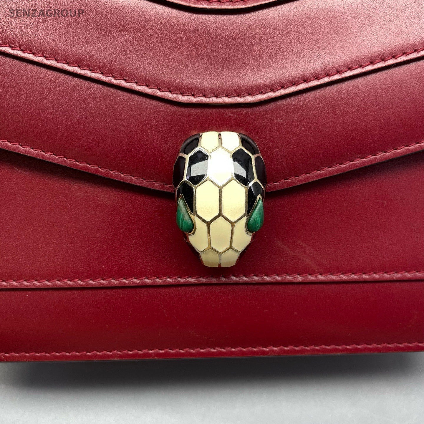 Bvlgari Serpenti PM Chain Shoulder Bag Crossbody Red Gold Women Classic Fashion