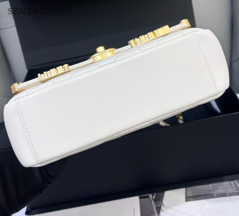 Chanel Chain 2Way Shoulder Bag Crossbody White Gold Diamond Women Classic
