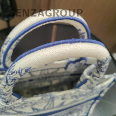 Dior Embroidered Small Tote Bag Blue White Classic Fashion Women