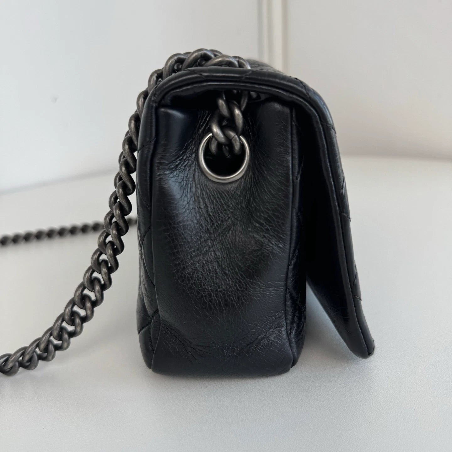 Chanel Classic Flap Cambon Chain Shoulder Bag Black Silver Women Diamond