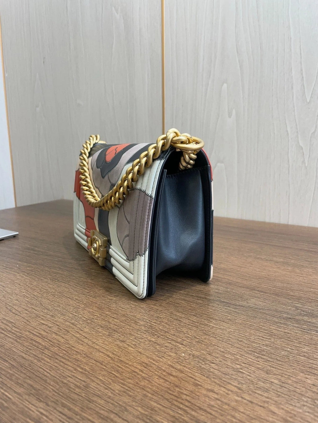 CHANEL Le Boy Medium Flap Bag Shoulder Crossbody Multicolor Camellia Limited