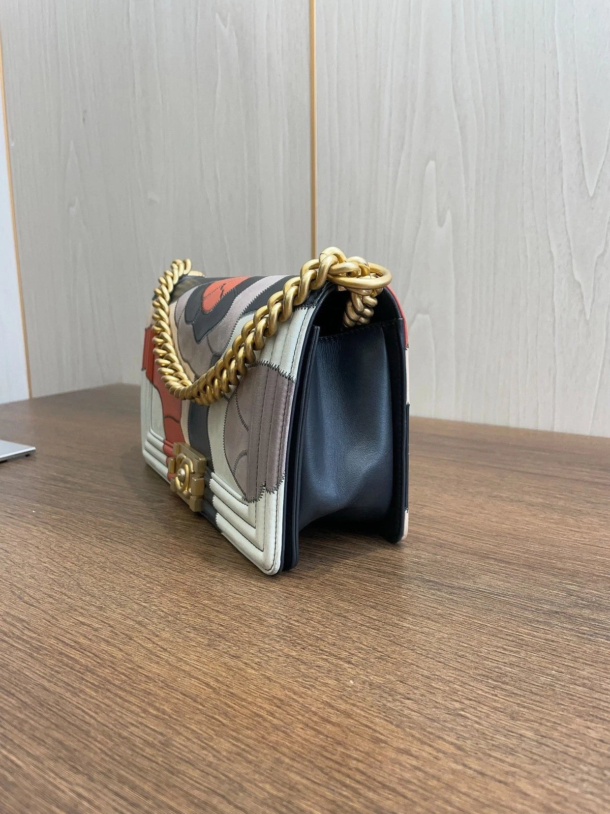 CHANEL Le Boy Medium Flap Bag Shoulder Crossbody Multicolor Camellia Limited