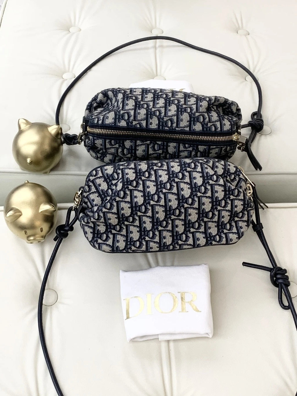 Christian Dior Bow Oblique Shoulder Bag Black Gold Hardware Women S