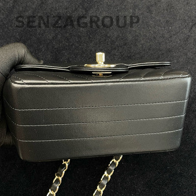 Chanel V-Stitch Square Mini Flap Bag Black Gold Chain Shoulder Crossbody