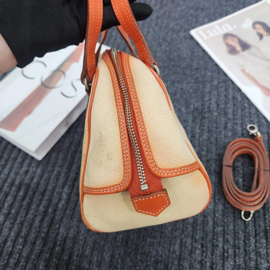 Burberry Vintage Orange Canvas Mini Bowling Bag For Women