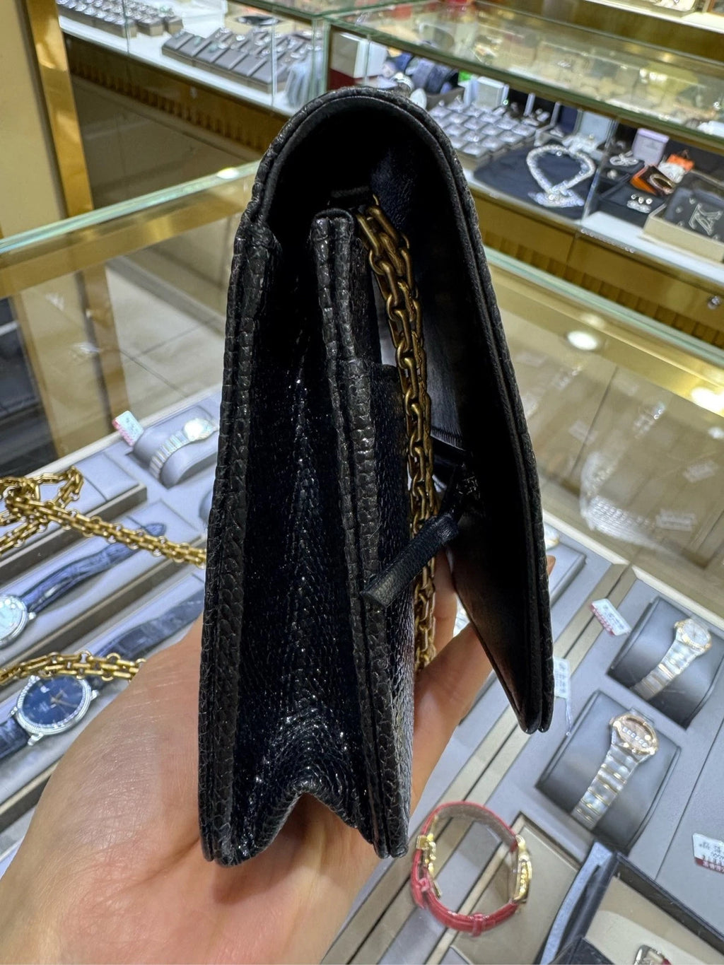 CHANEL 2.55 WOC Black Gold Lizard Leather Crossbody Bag For Women