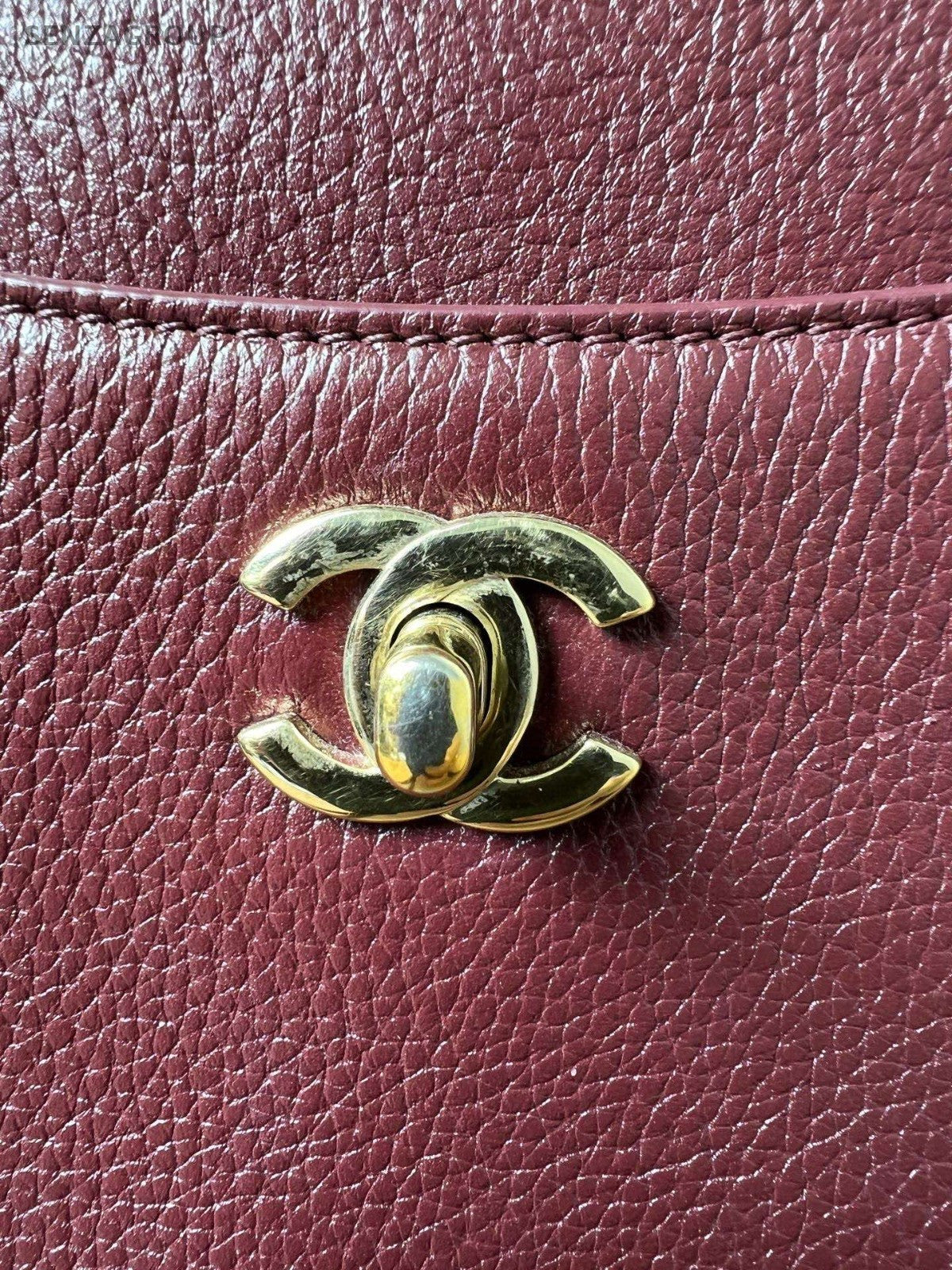 CHANEL CC Top Handle 2way Shoulder Handbag Vintage Women Wine Red