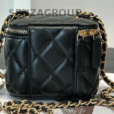 Chanel 24A Black Mini Square Flap Bag Gold CC Chain Crossbody