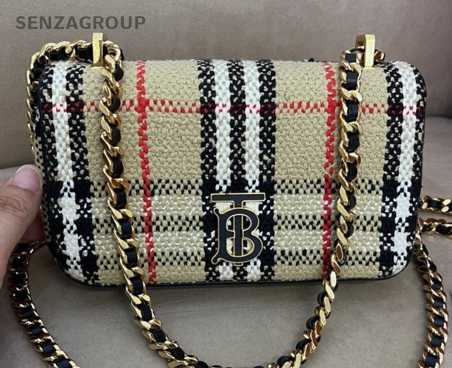 Burberry Lola Mini Chain Shoulder Bag Crossbody Beige Gold Women Classic Fashion
