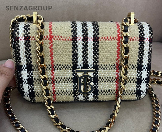 Burberry Lola Mini Chain Shoulder Bag Crossbody Beige Gold Women Classic Fashion