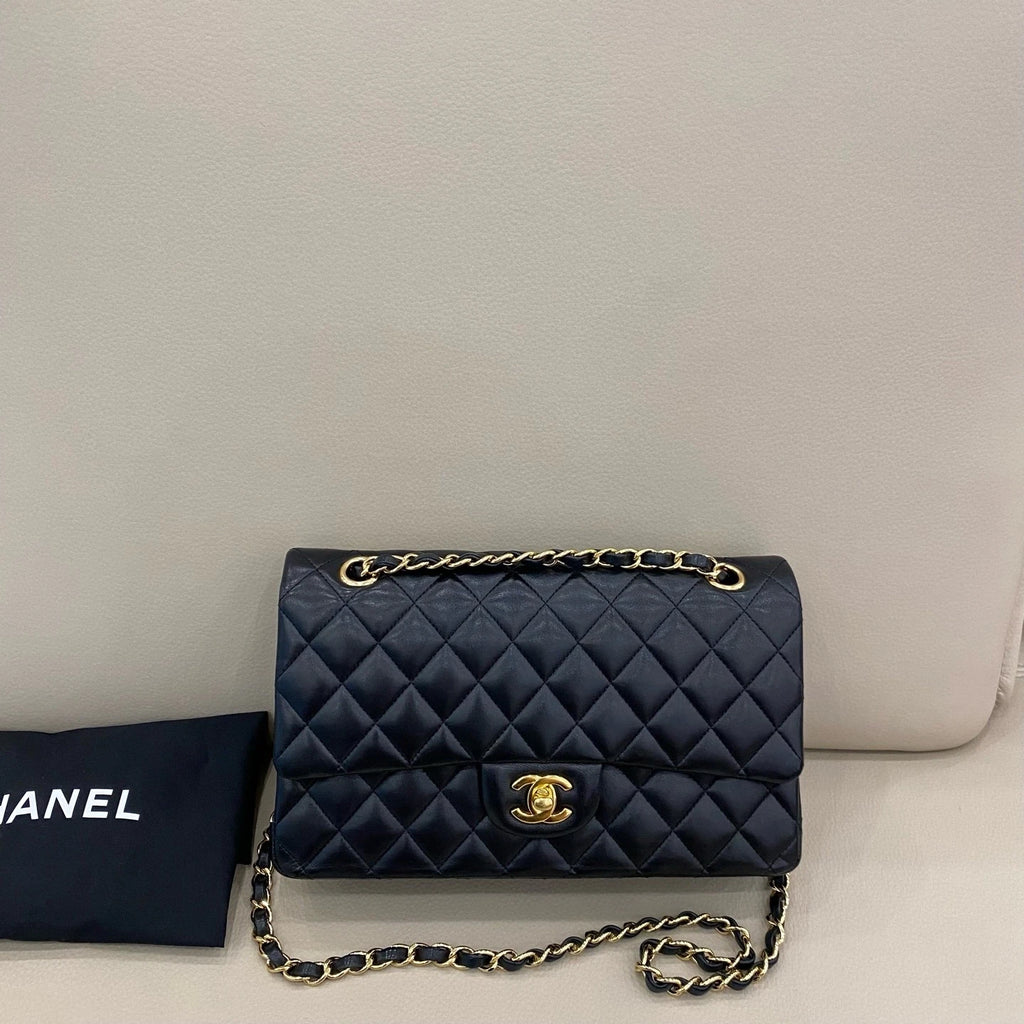 CHANEL Classic Flap Medium Black Lambskin Shoulder Bag Women