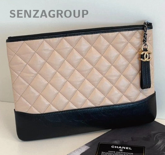 CHANEL Clutch Handbag Diamond pattern Milk tea color Women