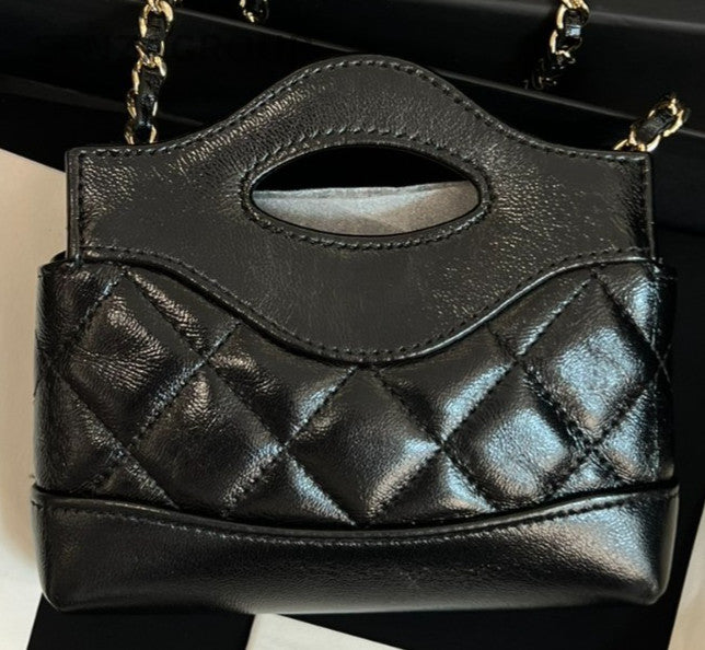 Chanel 24S Mini Chain Shoulder Bag Crossbody Black Gold Women Classic