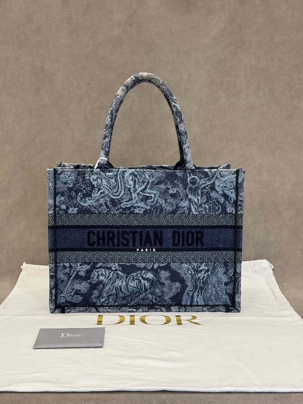 Dior Canvas Embroidered Printed Medium Tote Handbag For Women