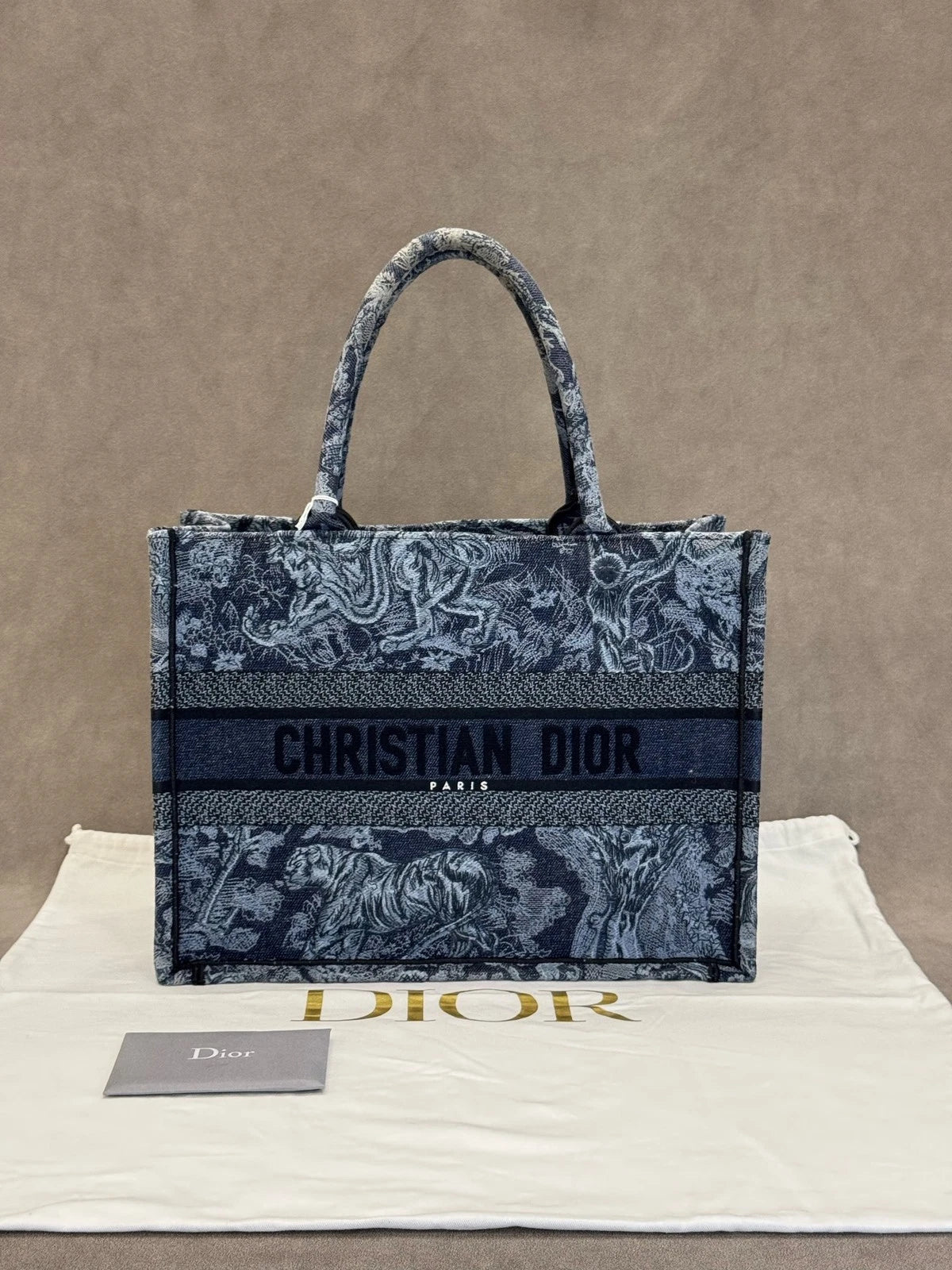 Dior Canvas Embroidered Printed Medium Tote Handbag For Women