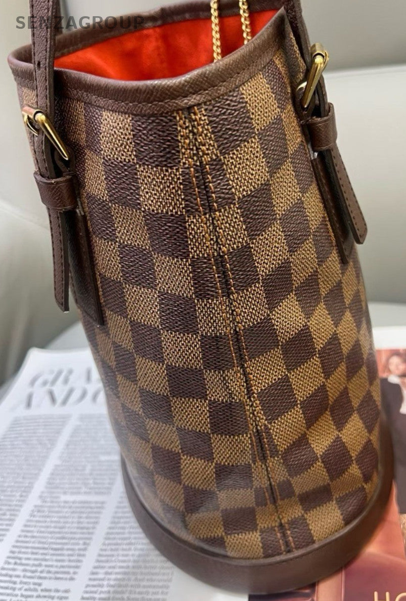 Louis Vuitton Damier Bucket Shoulder Bag Brown Red Women Classic Vintage