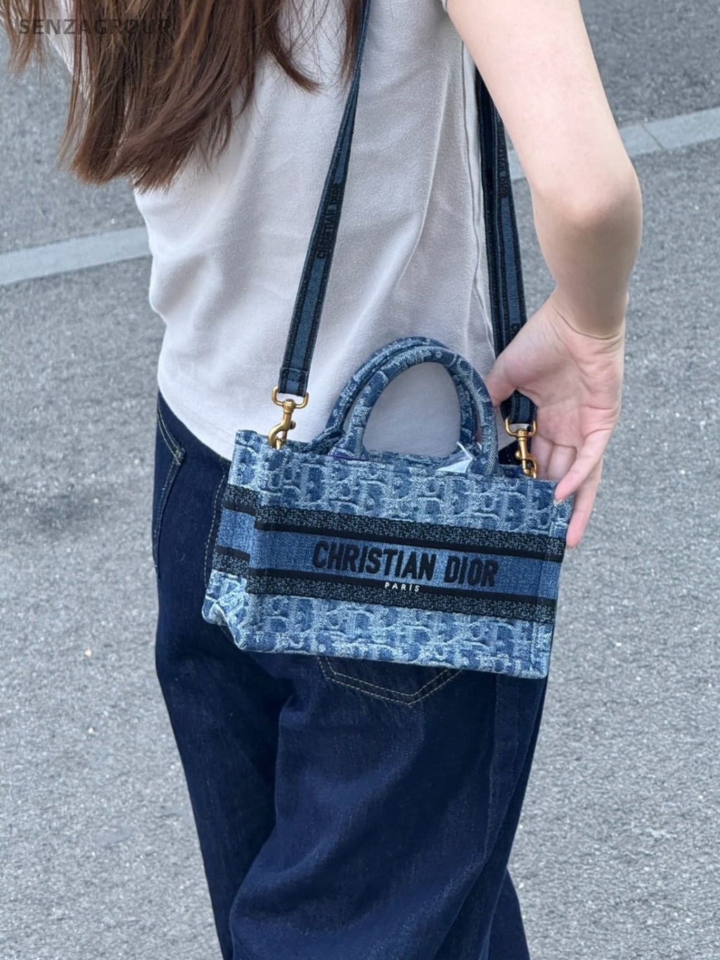 Christian Dior Tote mini Denim Top Handle 2way Shoulder Handbag Blue Women