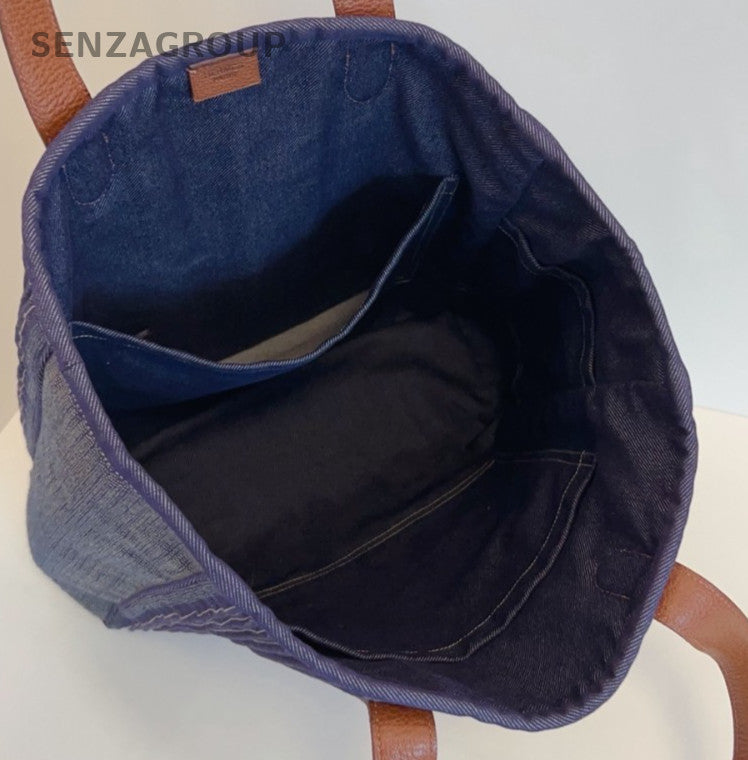 Hermes Vintage Garden Tote Shoulder Bag Blue Brown Women Classic