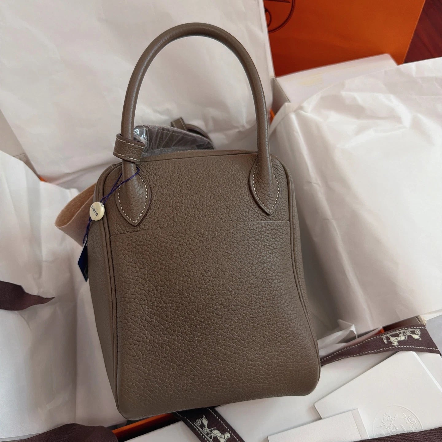 Hermes Lindy30 Top Handle Shoulder Bag Gray Gold Used Women Fashion Classic