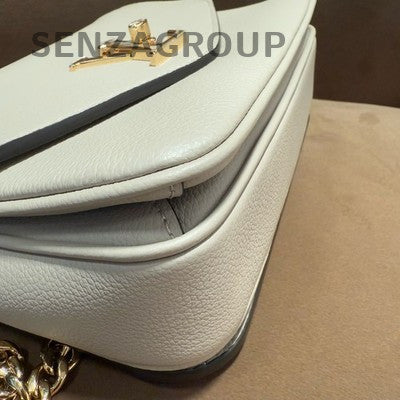 Louis Vuitton Lockme Leather Top Handle Chain Crossbody Bag White Gold