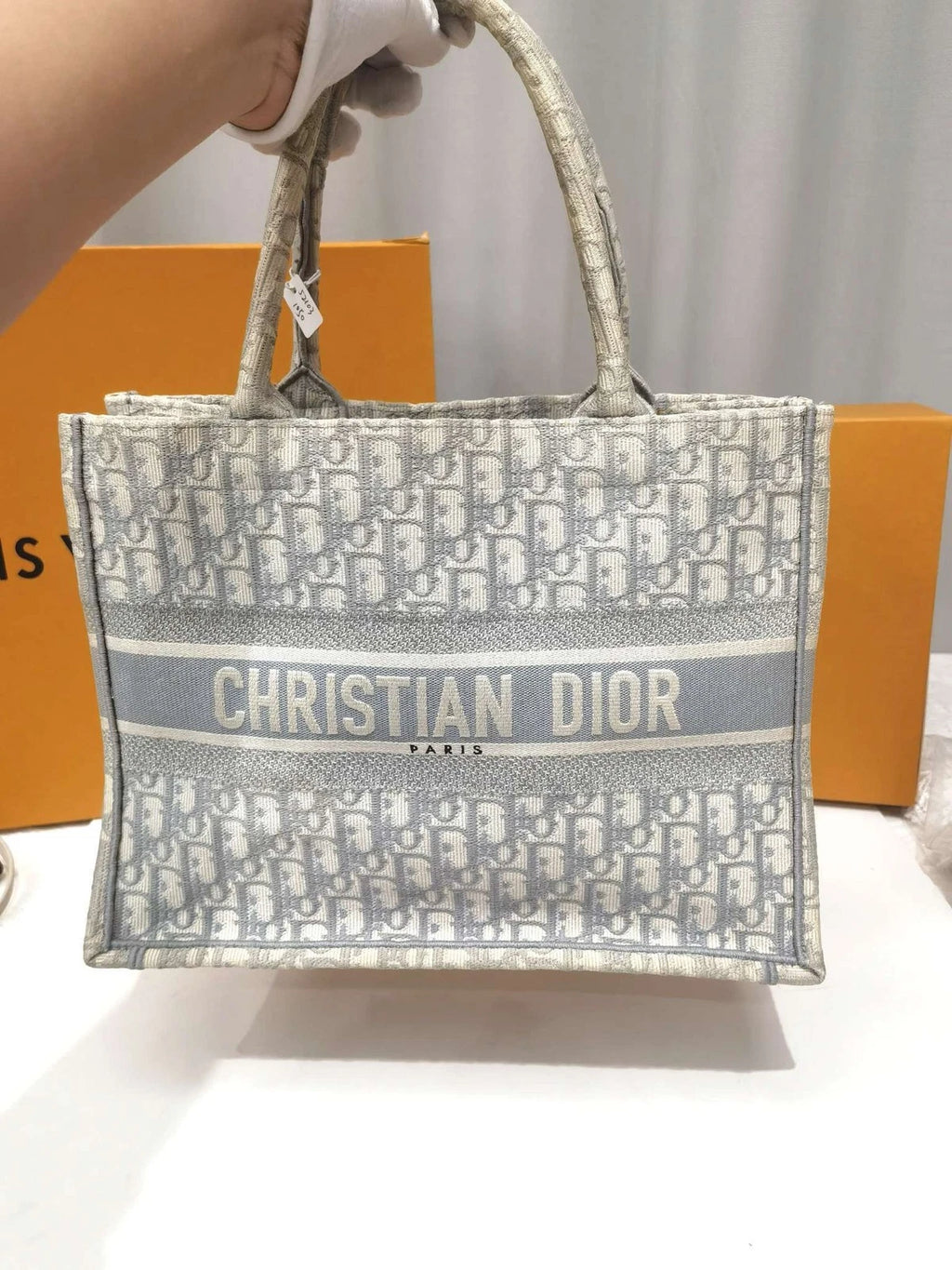 Dior Canvas Book Tote Gray Top Handle Bag For Women