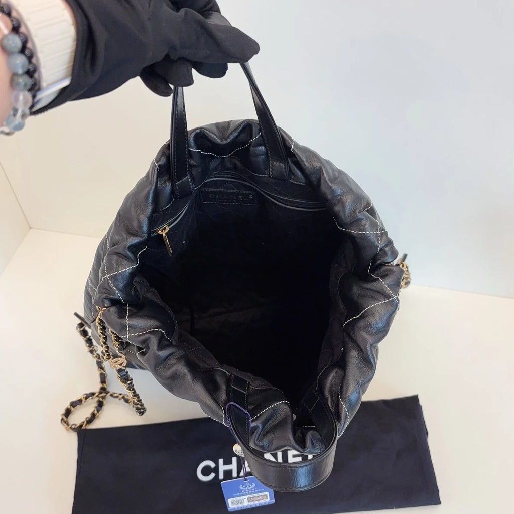 Chanel 22Bag Chain Backpack Black Gold Diamond Women Classic