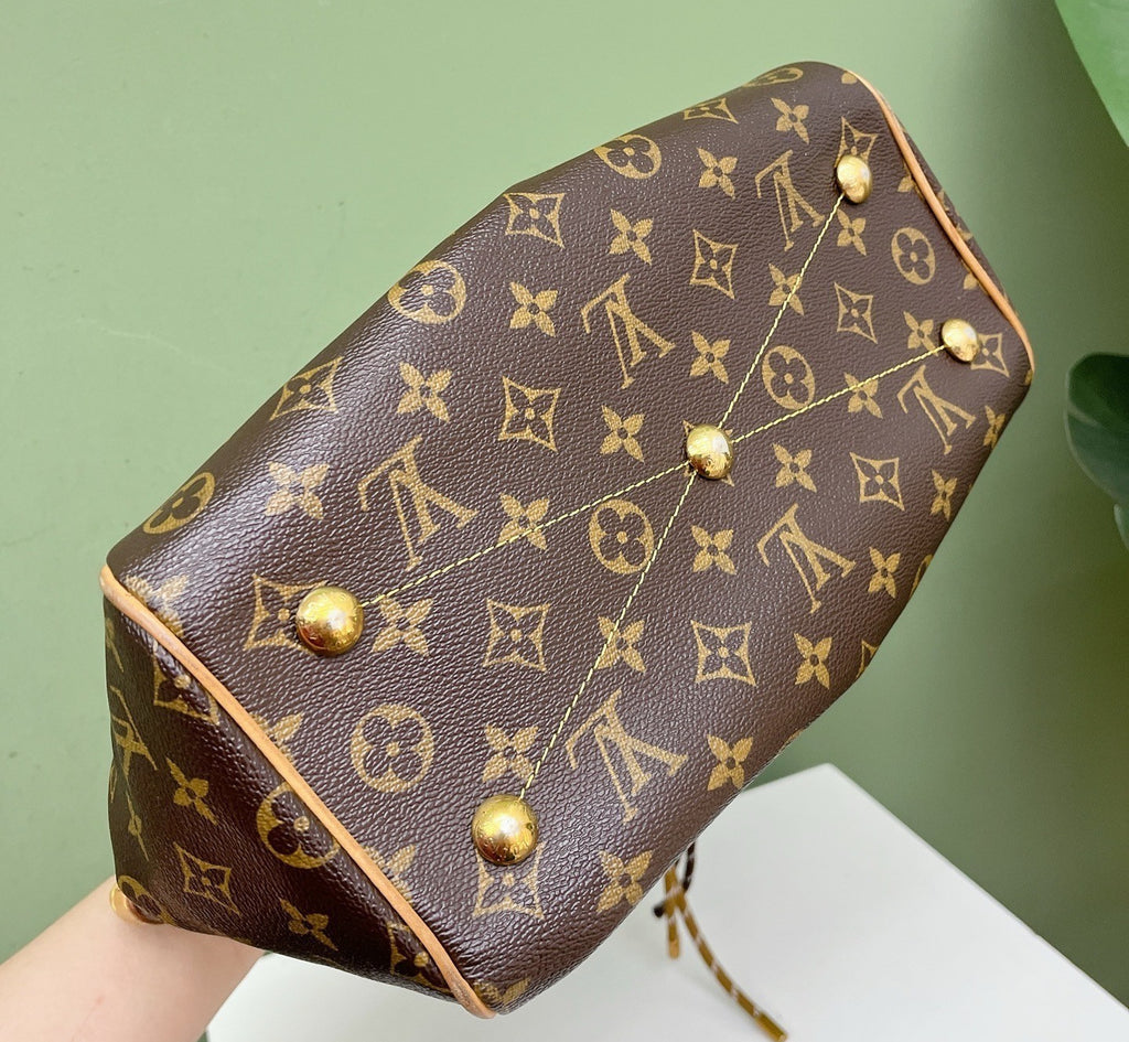 Louis Vuitton Tivoli Monogram Canvas Top Handle Bag Brown Gold Women Classic