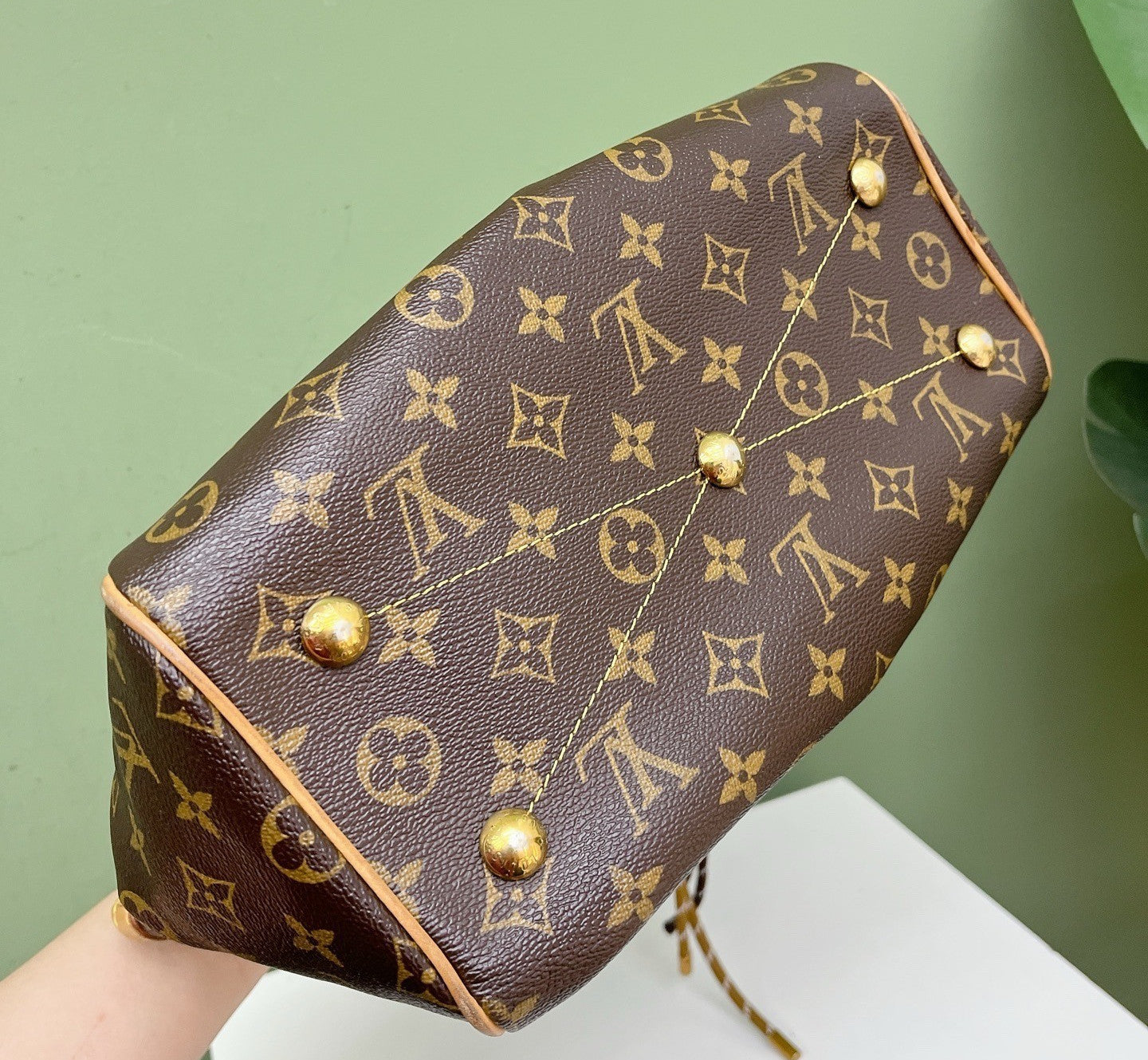 Louis Vuitton Tivoli Monogram Canvas Top Handle Bag Brown Gold Women Classic