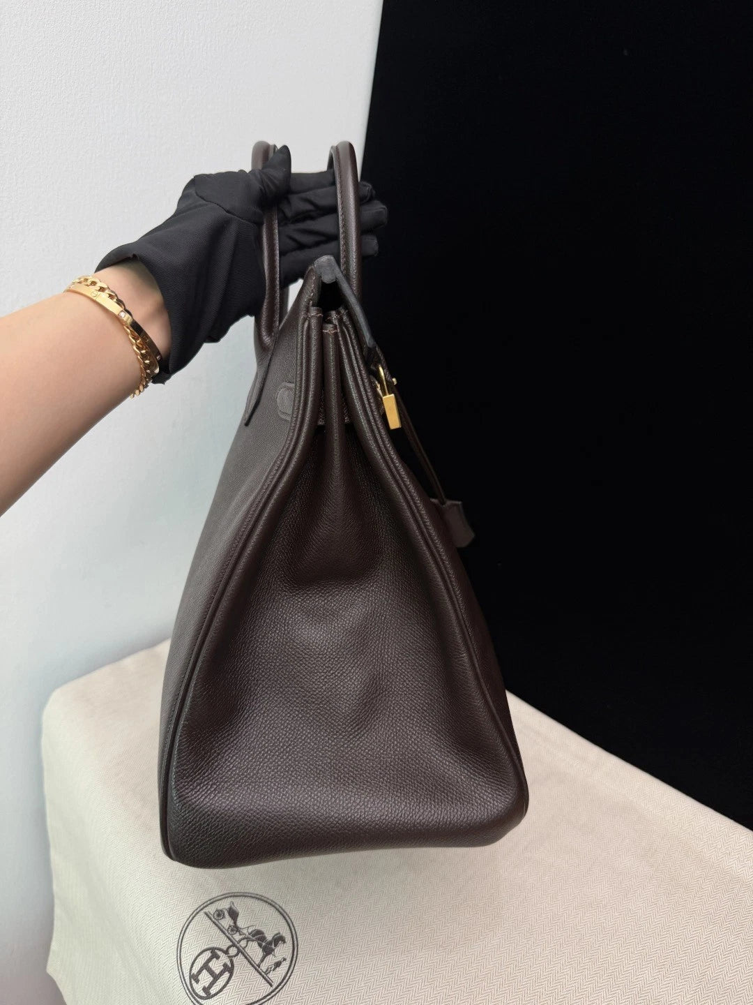Authentic Hermes Hac 32 Ebene Epsom Leather Tote Top Handle Bag Gold Hardware