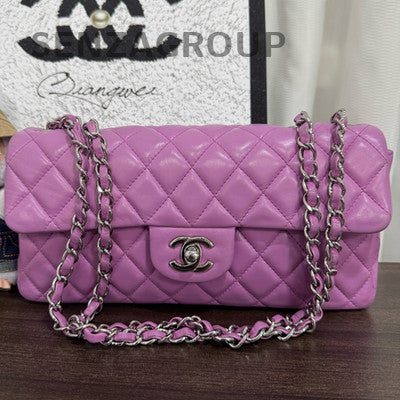 Chanel Classic Flap Lamb Leather Purple Silver Chain Shoulder Crossbody Bag