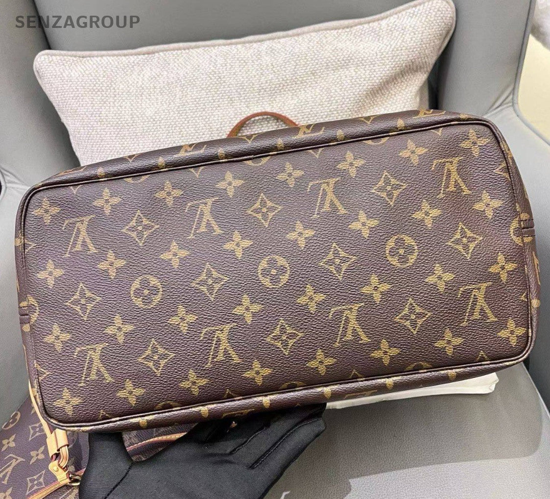 Louis Vuitton Neverfull MM Monogram Tote Shoulder Bag Brown Gold Women Classic