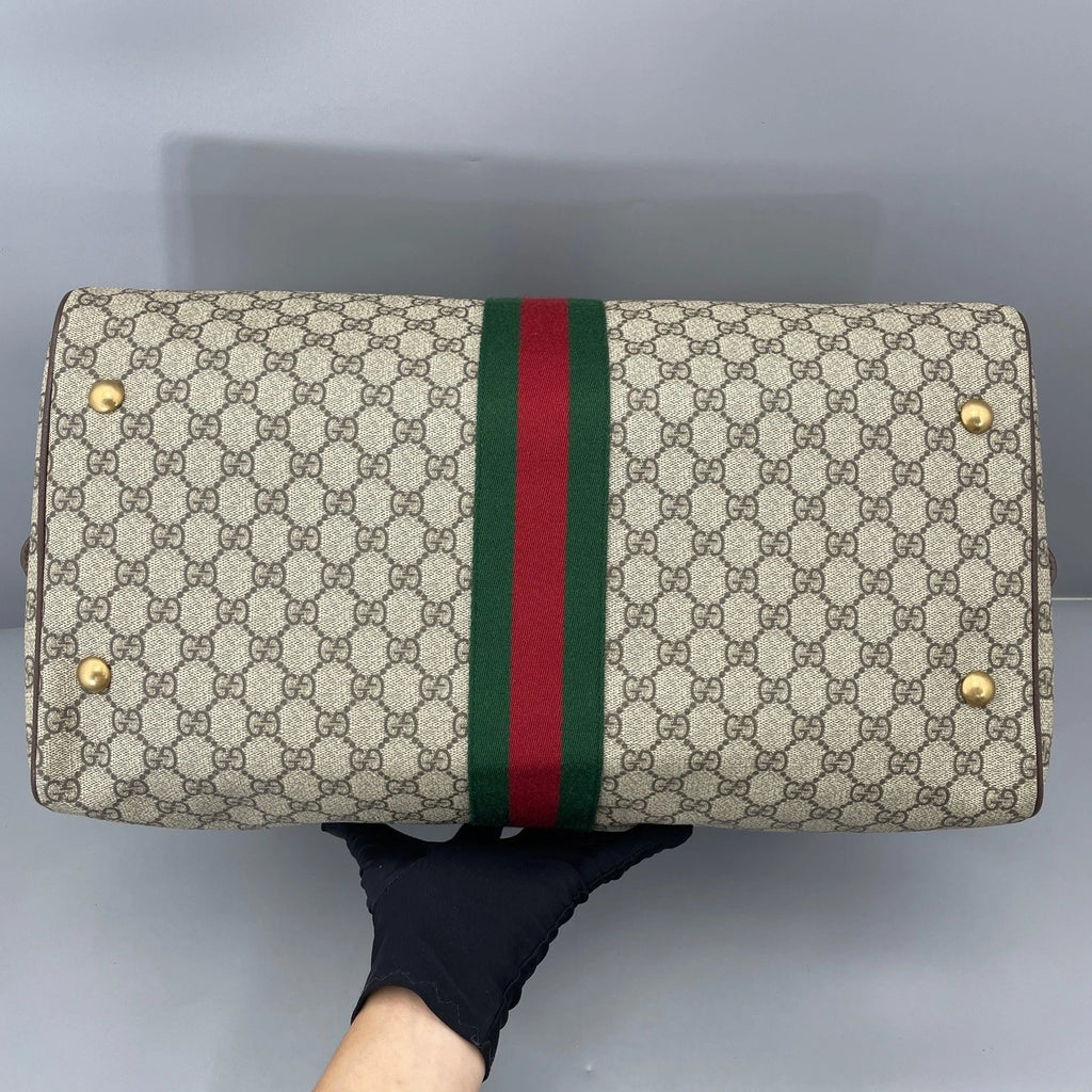 Gucci Large Brown Canvas Boston Top Handle Bag For Women