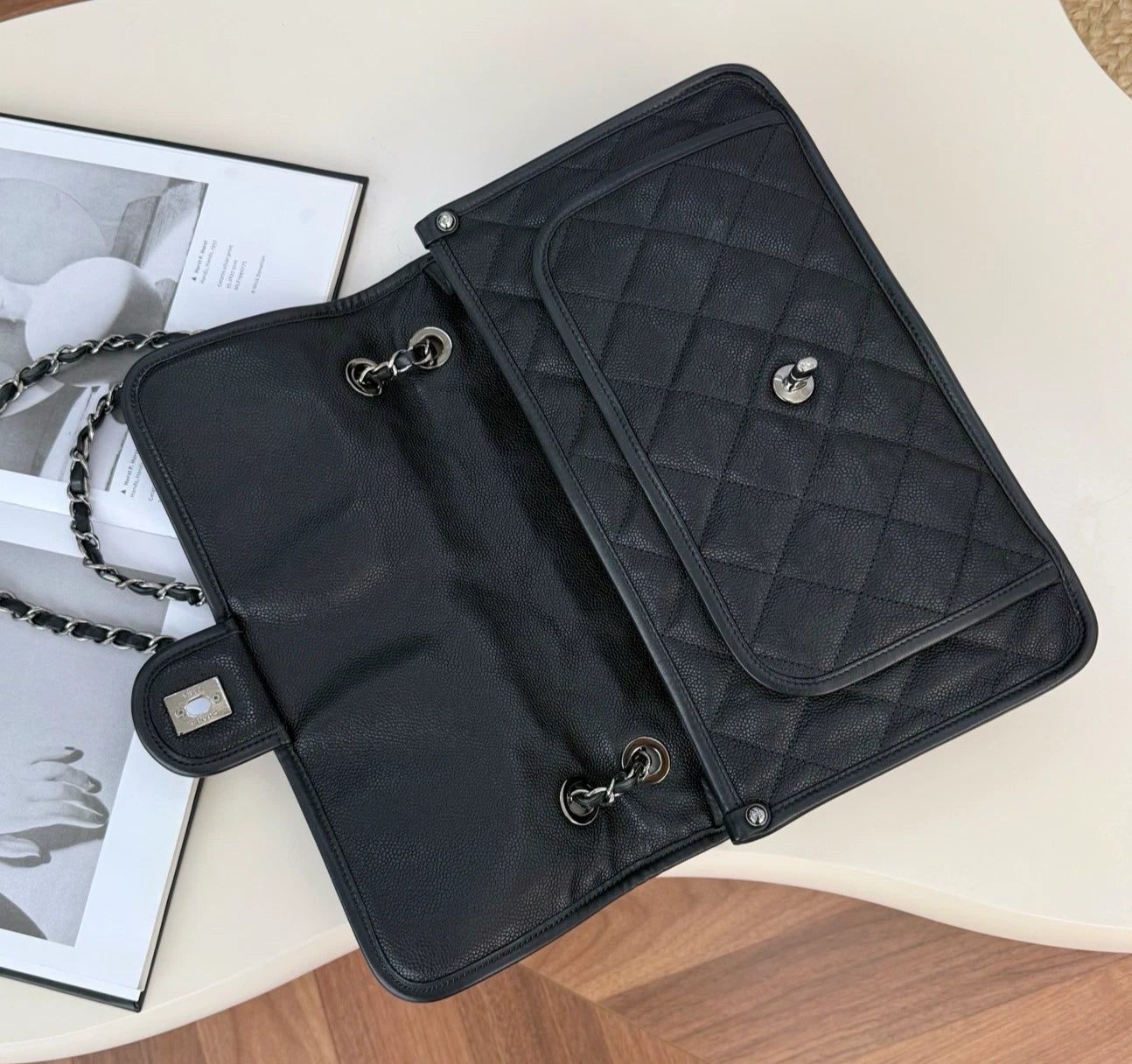 Chanel Classic Flap Chain Shoulder Crossbody Black Silver Women Diamond Fashion