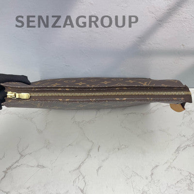 Louis Vuitton Monogram Zipper Clutch Bag Women's Classic Brown Gold
