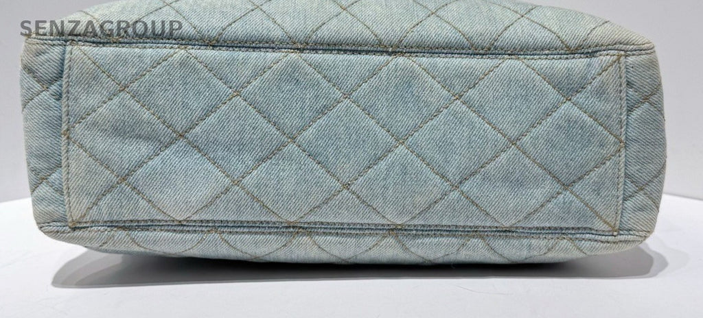 Chanel Tote Vintage Shoulder Bag Blue Used Women Diamond Classic