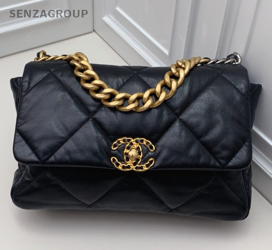 Chanel Diamond GM Chain Top Handle Bag Crossbody Black Gold Women Classic