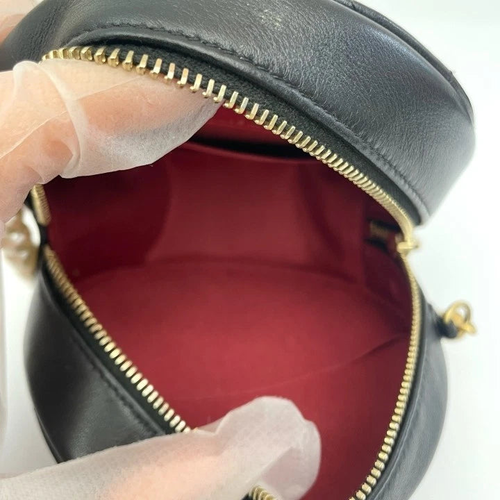 CHANEL Quilted Leather Round Pearl Chain Crossbody Bag For Women