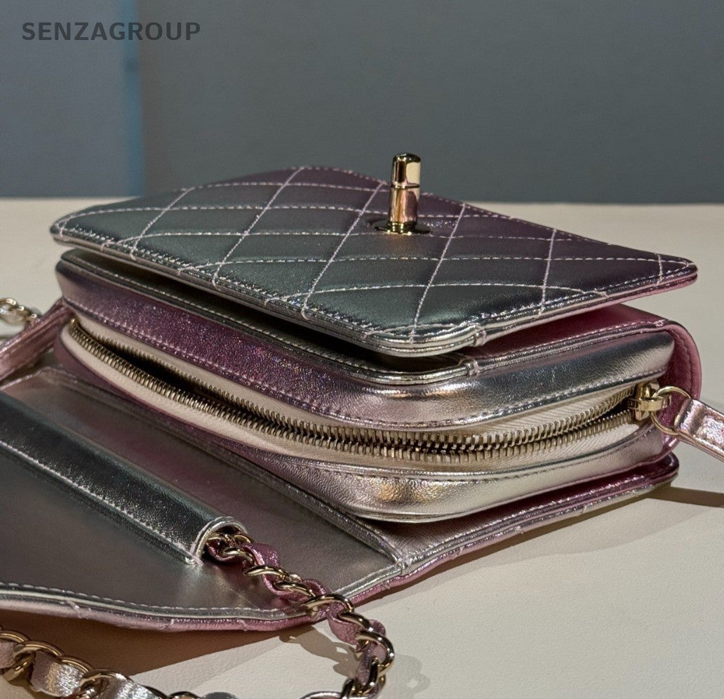 Chanel Classic Flap Mermaid Pink Silver Gradient Chain Shoulder Crossbody Women