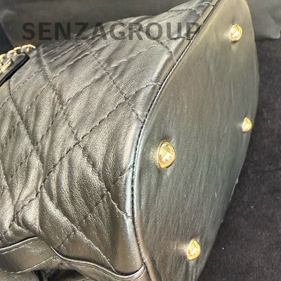 Chanel Black Gold Bucket Bag Shoulder Crossbody Women Classic
