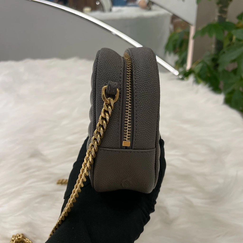 Saint Laurent Camera Bag Chain Strap Crossbody Green Gold Classic Women