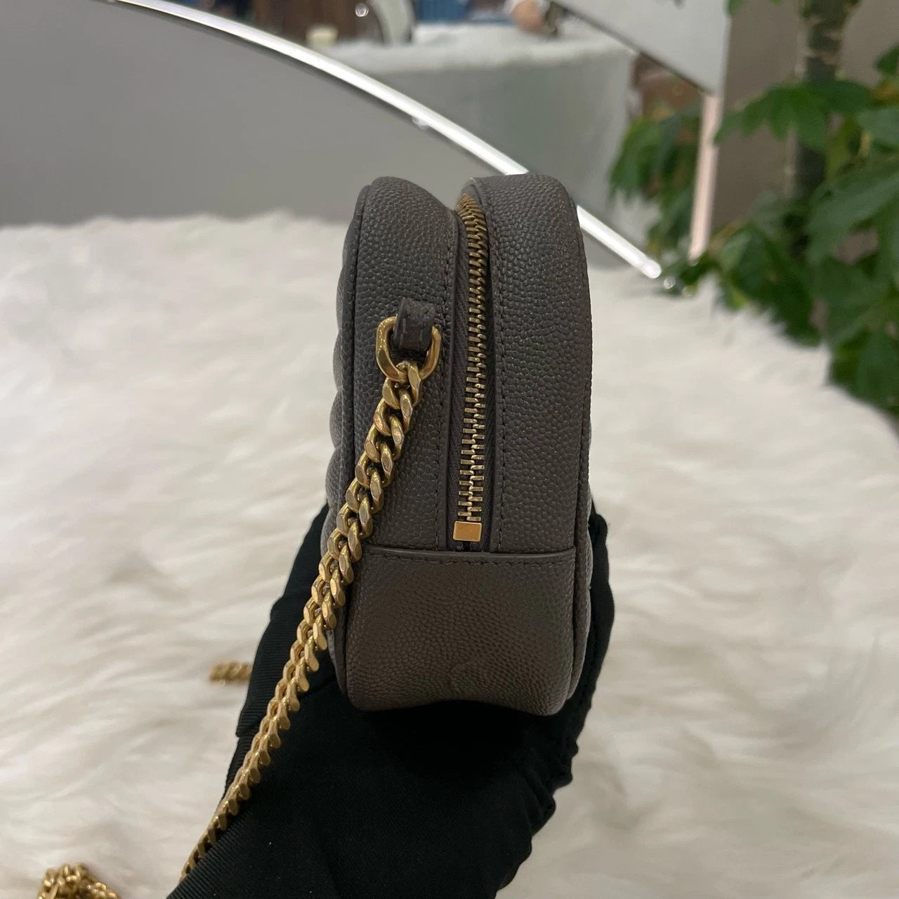 Saint Laurent Camera Bag Chain Strap Crossbody Green Gold Classic Women